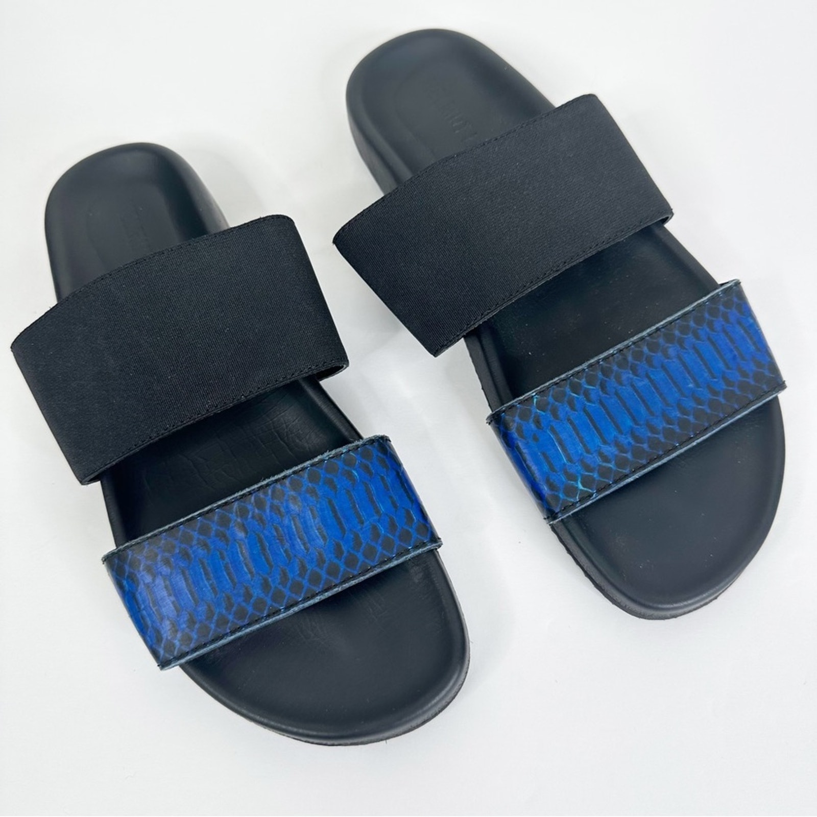 Helmut Lang Women’s Size 37/Us 7 Black Blue Python Open Toe Slide Sandals